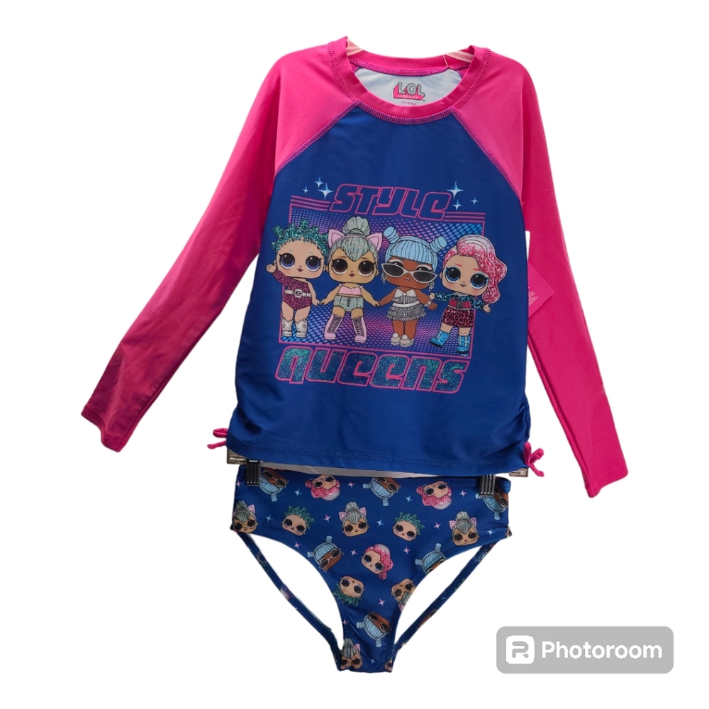 LOL Surprise Girls 2 Piece Swim Set Pink With Blue Size L 10/12 New